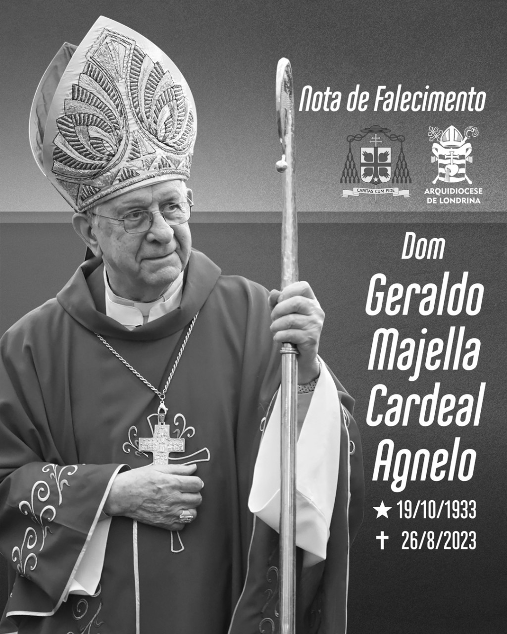 Nota de falecimento: Cardeal Geraldo Majella Agnelo