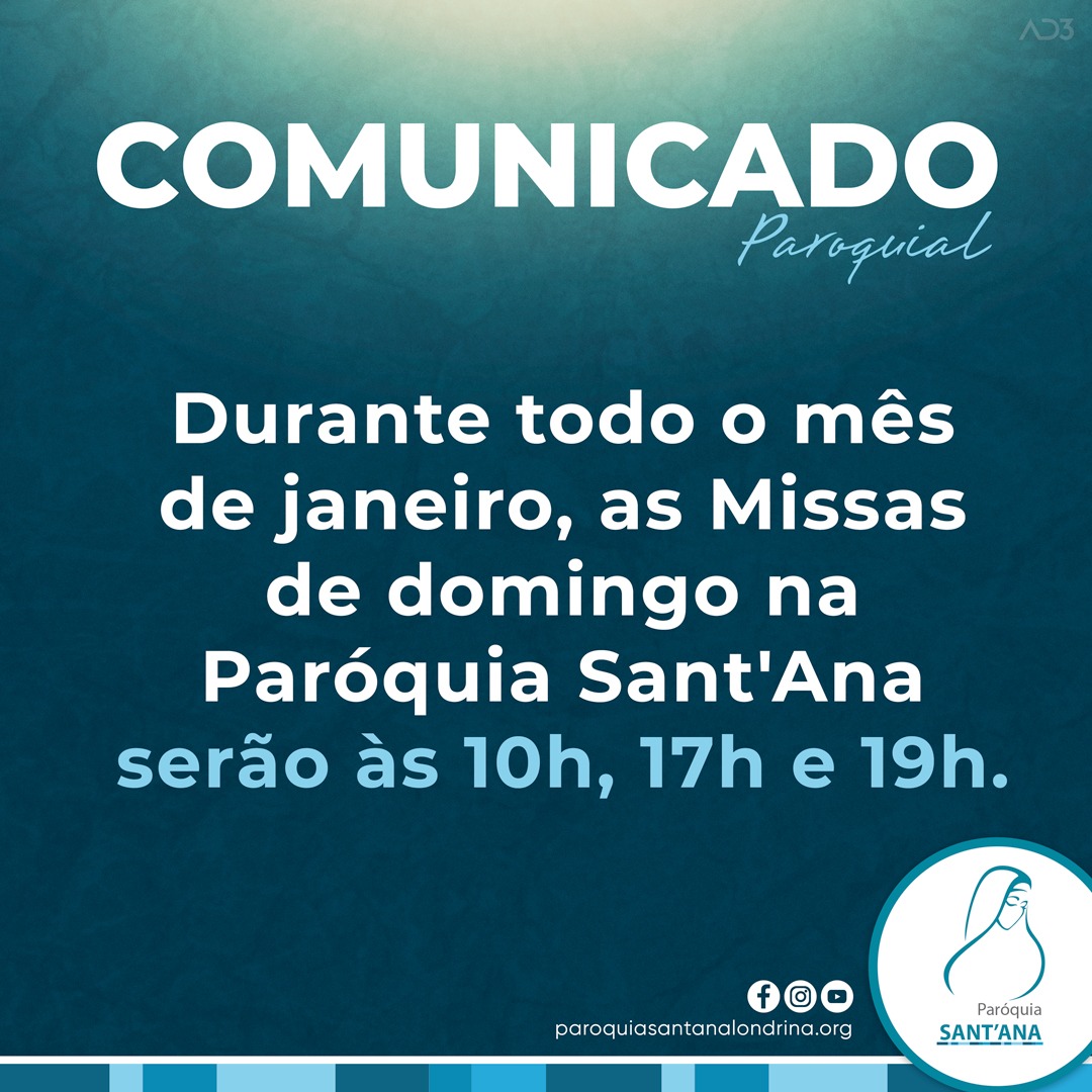 HORARIOS DE MISSA EM JANEIRO 2025